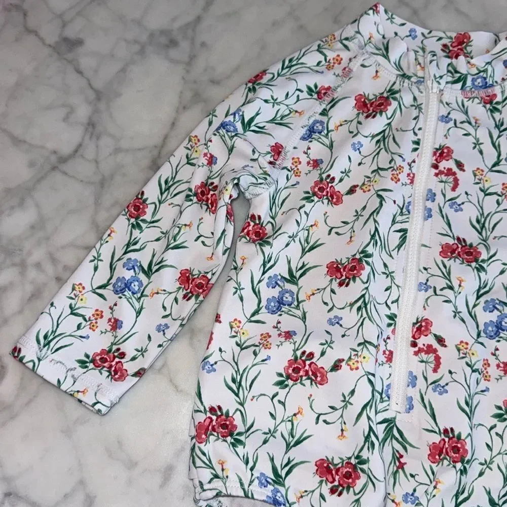 NWOT JANIE AND JACK FLORAL RASH GUARD SWIMSUIT 12/18M
